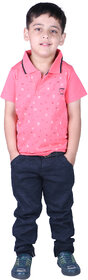 Kid Kupboard Cotton Baby Boys T-Shirt {Light Pink, Half-Sleeves, Collared Neck}