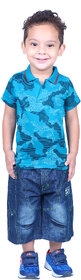 Kid Kupboard Cotton Baby Boys T-Shirt {Blue, Half-Sleeves, Collared Neck}