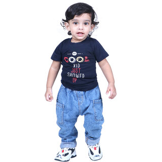                       Kid Kupboard Cotton Baby Boys T-Shirt {Dark Blue, Half-Sleeves, Round Neck}                                              