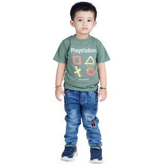                       Kid Kupboard Cotton Baby Boys T-Shirt {Olive Green, Half-Sleeves, Round Neck}                                              