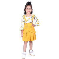 Kid Kupboard Cotton Girls Solid Dress {Full-Sleeves, White & Yellow, Round Neck}