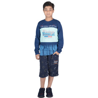                       Kid Kupboard Cotton Boys T-Shirt {Full-Sleeves, Dark Blue, Round Neck}                                              