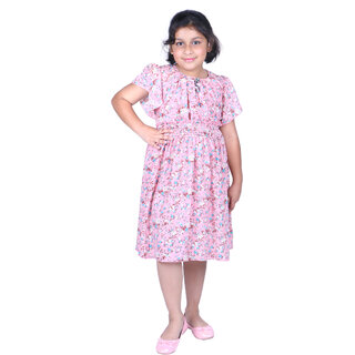                       Kid Kupboard Girls Solid Frock {Half-Sleeves, Light Pink, Cottton}                                              