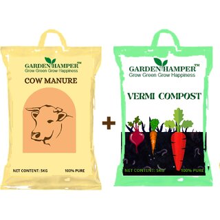                       GardenHamper Combo Pack of Vermi Compost Organic Manure 5KG and Cow Manure 5KG                                              
