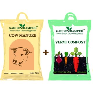                       GardenHamper Combo Pack of Vermi Compost Organic Manure 10KG and Cow Manure 10KG                                              