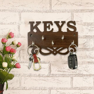 29K Brown 5 Hooks Wood Wall Mount Key Holder 29K Brown 5 Hooks Wood Wall Mount Key Holder