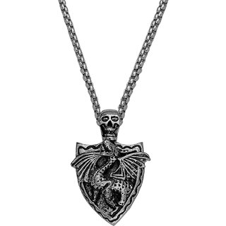                       M Men Style  Biker jewellery viking Gothic  Head With Dragon Shield  Silver Metal   Pendant                                              