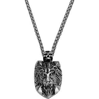                       M Men Style  Rock Biker Jewellery Animal King Lion Around Teeth Head Silver Metal Pendant                                              