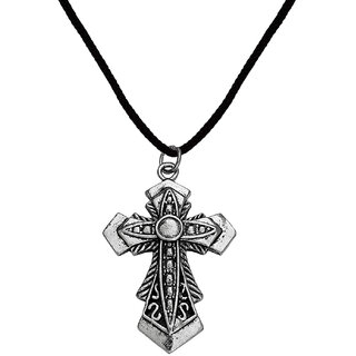                       M Men Style  Biker jewellery  Religious Jesus  Cross Silver  Zinc  Metal Cotton Dori  Pendant                                              