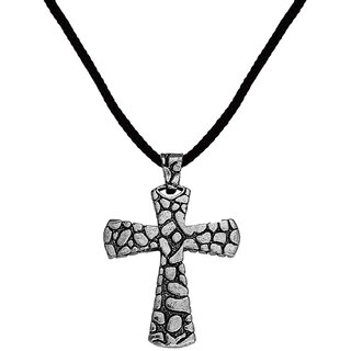                       M Men Style  Biker Jewellery Religious Lord Jesus  Cross  Silver  Zinc  Metal  Cotton Dori  Pendant                                              