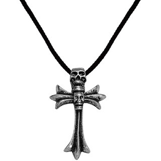                       M Men Style  Biker Jewellery Cross With Double   Head    Silver  Zinc  Metal  Cotton Dori  Pendant                                              