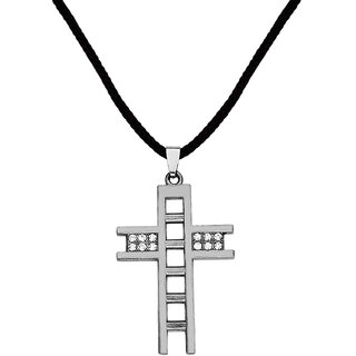                       M Men Style  Biker Jewellery Religious Jesus  Cross  Crystal Stone Silver Metal Cotton Dori Pendant                                              