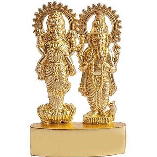                       Gold Plated Metal Decorative Standing Laxmi Ganesh Idol For Home Office And                                              