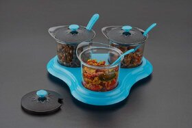 Multipurpose Dining Set Jar and Tray Holder, Chutneys/Pickles/Spices Jar - 3pc