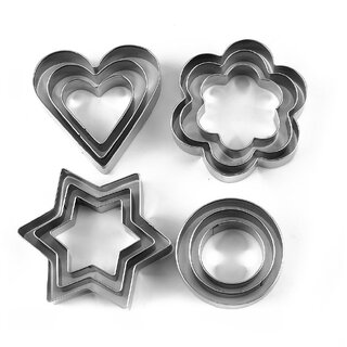 Stainless Steel Cookie Cutter 4 Shapes, Heart, Round,Flower,Star Shaped Cutter,12 Pieces Cookie Cutter (Pack of 12)