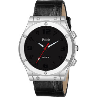                       Relish Men's Black Stainless Steel Case Black Strap Analog Display Quartz Watch  Dark Series (Silver case) RE-BB8243                                              