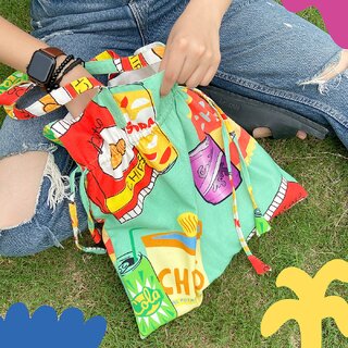                       Chips n Cola Cotton Drawstring Tote Bag                                              