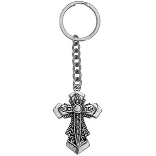                       M Men Style  Biker Jewellery Lord Jesus Crusifix Cross Office Birthday Gift  Silver  Metal Keychain                                              