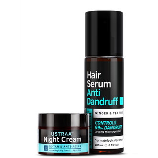                       Ustraa Night Cream - De-tan and Anti-aging-50g  Anti Dandruff Hair Serum-200ml                                              