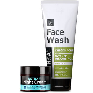                       Ustraa Night Cream - De-tan and Anti-aging-50g  Face Wash For Oily Skin-200g                                              