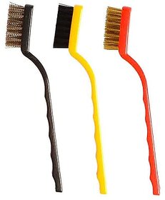 Cleaning Tool Kit Mini Wire Brush with Brass, Nylon, Stainless Steel Bristles (Pack of 1 Contains 3 Pieces of Brush)