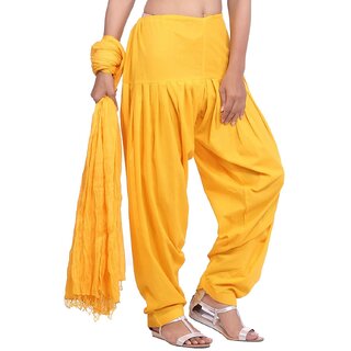                       Cotoncroton Creations Women's Cotton Yellow Patiala Salwar with Matching Dupatta                                              