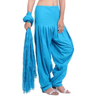                       Cotoncroton Creations Women's Cotton Sky Blue Patiala Salwar with Matching Dupatta                                              