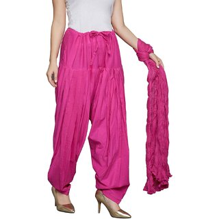                       Cotoncroton Creations Women's Cotton Dark Pink Patiala Salwar with Matching Dupatta                                              