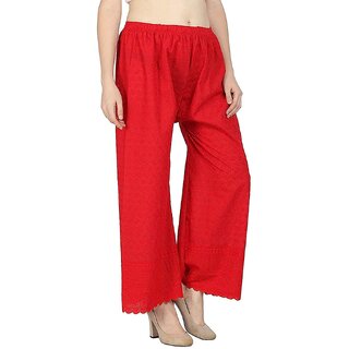                       Cotoncroton Creations Comfort Fit Women's Embroidered Red Plazzo                                              