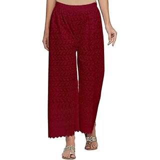                       Cotoncroton Creations Comfort Fit Women's Embroidered Maroon Plazzo                                              