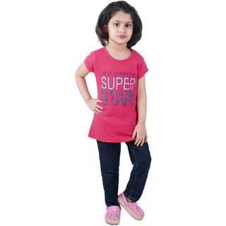                       Kid Kupboard Cotton Girls T-Shirt, Dark Pink, Half-Sleeves, Round Neck                                              
