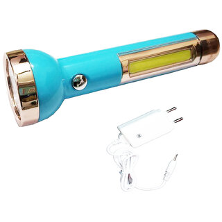 Infronics ITC-TL-JY-1703-WHT 2W Plastic Rechargeable LED Torch Light and 1 COB Side Flashlight with Charger