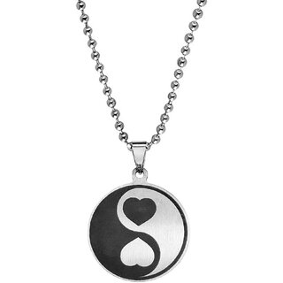                       M Men Style   Yin Yang Heart Style   Silver And Black  Stainless Steel  Pendant Necklace Chain                                              