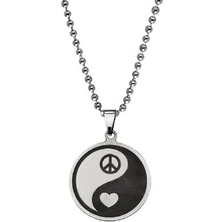                       M Men Style Yin Yang Heart And Yin Yang  Silver And Black  Stainless Steel  Pendant Necklace Chain                                              