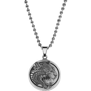                       M Men Style  Angry Tiger Head Charm  Silver And Black  Stainless Steel  Pendant Necklace Chain                                              