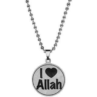                       M Men Style  I Love Allah Muslim Jewelry  Silver And Black  Stainless Steel  Pendant Necklace Chain                                              