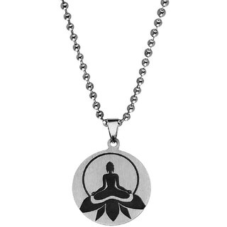                       M Men Style  Gautam Bhudha Prayer  Silver And Black  Stainless Steel  Pendant Necklace Chain                                              