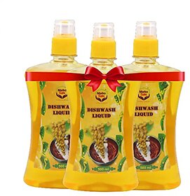 MarkoSafe Dish wash Liquid with Lemon Fragrance   Germ Cleaner Leaves No Residue Grease Cleaner For Utensils - Liquid Kitchen Soap Super Saver Offer (500 ml) Pack of 3