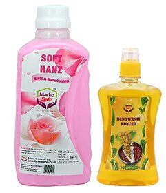 MarkoSafe Fresh Lemon Fragrance Dishwash Liquid Gel Leaves No Residue Grease Cleaner For All UtensilsLiquid Kitchen Soap (500 ml) with Perfumed Liquid Handwash Rose (1Ltr)