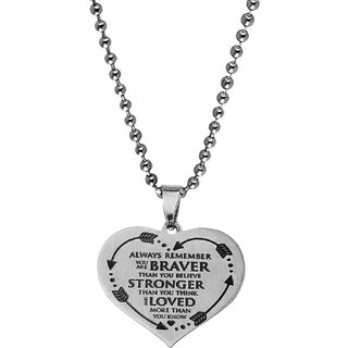                       M Men Style Heart Shaped Always Remember You Are Braver  Silver And Black  Stainless Steel  Pendant                                              