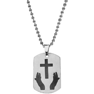                       M Men Style Crusifix Cross Jesus prayer Hands  Silver And Black  Stainless Steel  Pendant Necklace                                              
