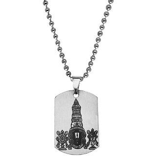                       M Men Style  Tirupati Balaji   Silver And Black  Stainless Steel  Pendant Necklace Chain                                              