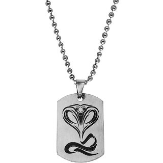                       M Men Style Lord Shiv Bholenath Snake Silver And Black  Stainless Steel  Pendant Necklace Chain                                              