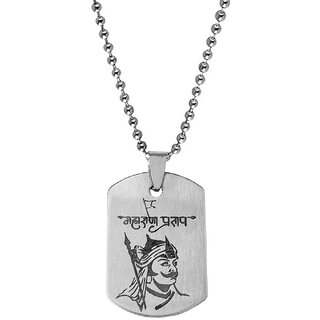                       M Men Style  Religious Maharana Pratap  Silver And Black  Stainless Steel  Pendant Necklace Chain                                              