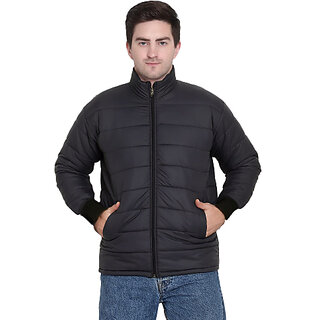 Men's Black Reversible Solid Long Sleeve Comfortable Winter Jacket