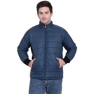Men's Blue Reversible Solid Long Sleeve Comfortable Winter Jacket