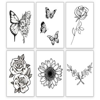 6 Pieceslot 3d Realistic Large Flower Temporary Tattoos For Women Body Art  Arm Geometric Tattoo Stickers Adults Fake Waterproof Tatoo Legs Sketch Sex   Fruugo IN