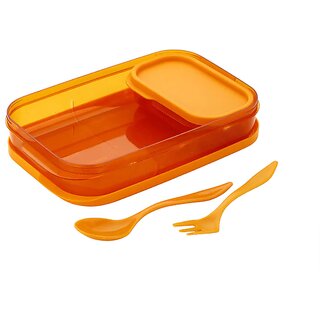                       S4 Plastic Easy Compact Lunch Box Set for kids 850ml, 2-Pieces,2-Spoon (Multicolor)                                              