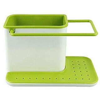 Plastic 3-in-1 Stand for Kitchen Sink Organizer Dispenser for Dishwasher Liquid, Brush, Cloth and Soap