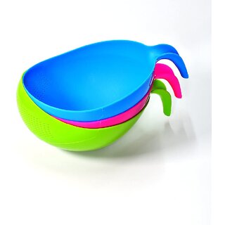                       Plastic Rice Bowl/Food Strainer Thick Drain Basket with Handle for Rice, Vegetable  Fruit (Set of 3PCS)                                              